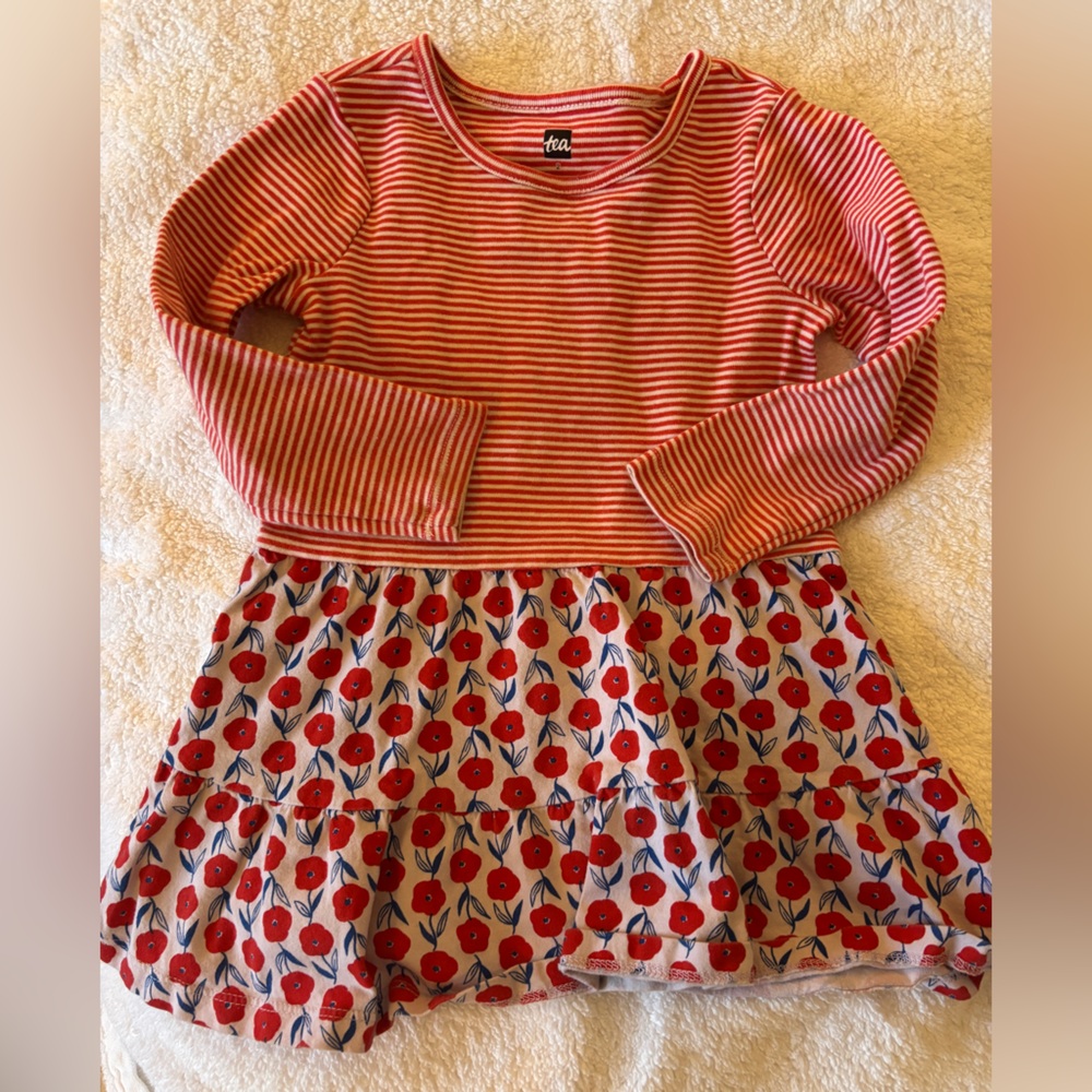 Tea Collection Red Striped Floral Dress